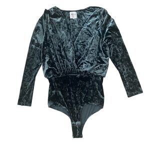 Misa Los Angeles Velvet Bodysuit in Dark Green